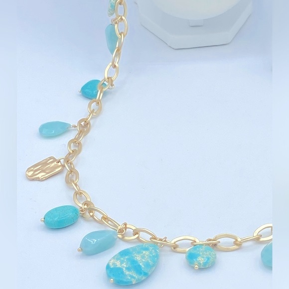 Chicos Turquoise & Gold Tone Necklace Part of The Gold And Turquoise Collection - Picture 4 of 12